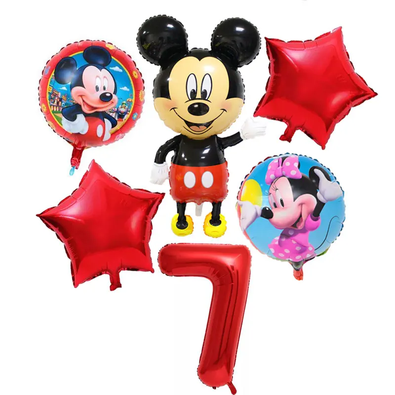 Balloon-Set7-6pcs Микки Маус тематическая бумажная посуда для детей день рождения Принадлежности Декор воздушные шары скатерть тарелка и чашка для вечеринки шляпа флаг салфетки трубочки - Цвет: Balloon-Set7-6pcs