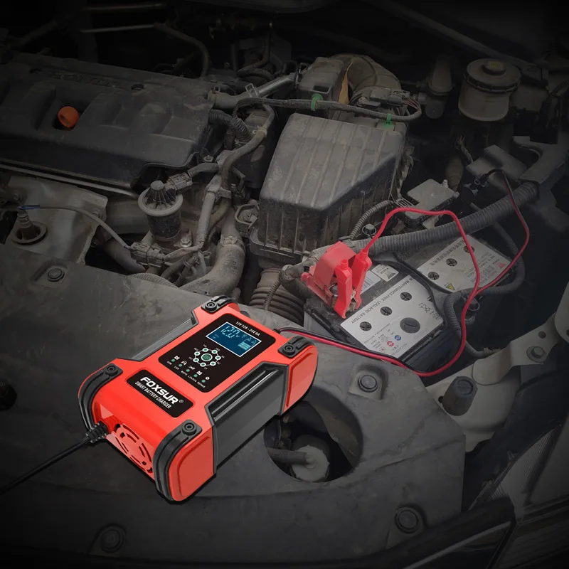 FOXSUR 12V24V 12A Intelligent Pulse Repair Charger Car Battery Charger for Car M