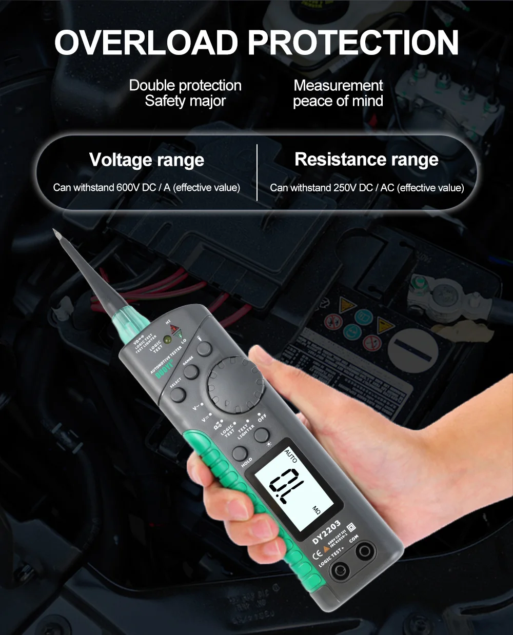 DUOYI DY2203 Automotive Digital Tester Car Circuit Tester Circuit Logic Level Aging Continuity Test Breaker Finder