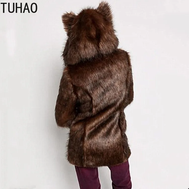 TUHAO Winter Coat Women Faux Fur Coat Vintage Retro Women Hooded Long Sleeve Faux Fur Jacket Casual Female Clothing WM44