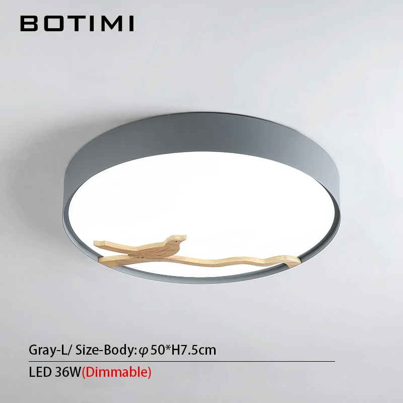 Gray-L-Dimmable BOTIMI, скандинавские деревянные декоративные светодиодные потолочные светильники для гостиной, 220 В, круглый металлический потолочный светильник, монтируемый на поверхность, осветительный прибор - Цвет корпуса: Gray-L-Dimmable