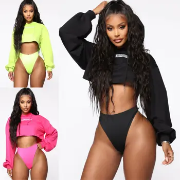 

2019 Autumn Women Long Sleeve Letter Crop Hoodies Sweatshirt Casual Crop Hooded Pullover Outwear Sweatshirts hot