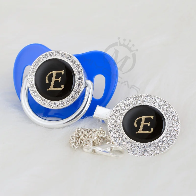 Chupeta e Chupeta Letra e Único Miyocar Adorável Bling Clipe Conjunto Nome Preto Iniciais Bpa Livre Manequim Design Único Le-b 7 High Quality Mamãe e Bebê