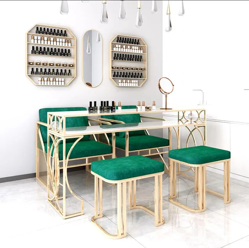 Marble manicure table chair set single double light luxury manicure table simple manicure table iron art manicure table and chair set marble table top beauty single double manicure table simple modern iron table