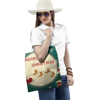 

Merry Christmas Letter Print Women Shopping Bags Creative Eco Shopping Bag Daily Use Foldable Handbag Large Capacity Tote