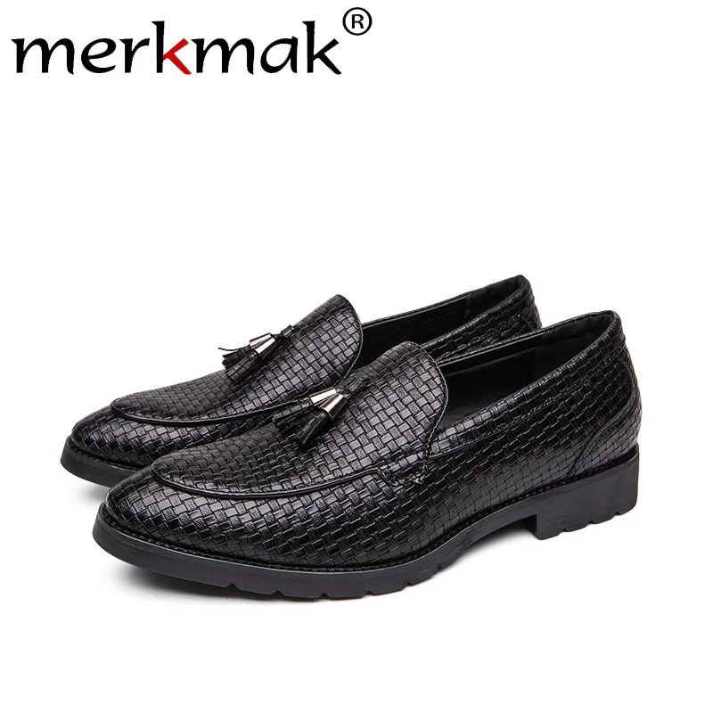 Merkmak/Осенняя мужская обувь; модная плетеная ткань; модельные туфли с кисточками; Новинка года; износостойкая Свадебная обувь для мужчин; большие размеры 38-46