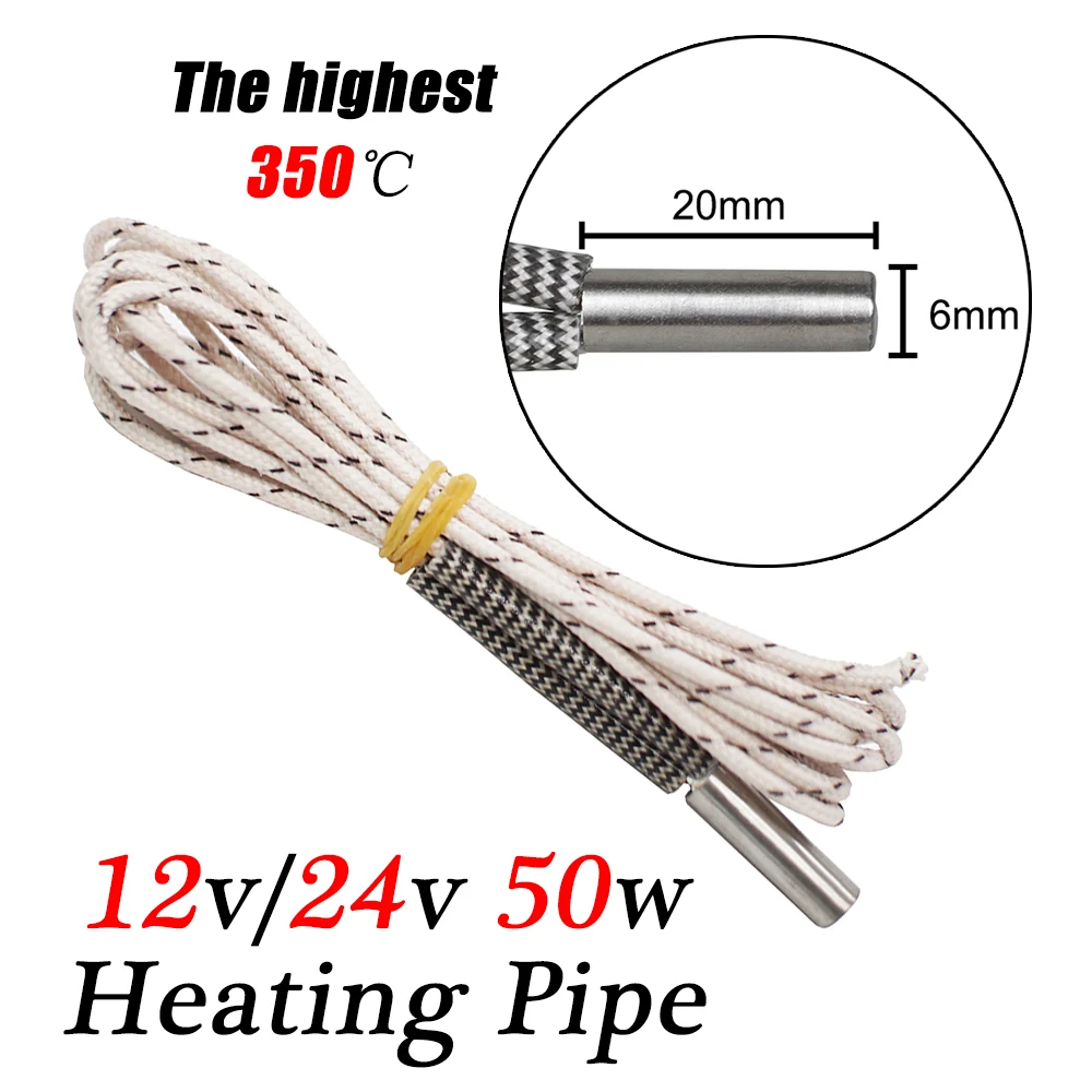 

3D Printer Parts hotend Heating Tube 12V/24V 50W High Temperature 6*20mm mk8 hot end E3D V6 Heated block Cartridge Heater 1M