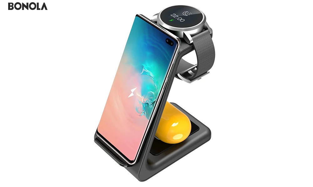 12 v usb Bonola 3 in1 Wireless Charging Station For Samsung Galaxy Watch/Buds/S10/S9 Fast Qi Wireless Charger For Samsung Note10/Note9/S8 usb c 65w