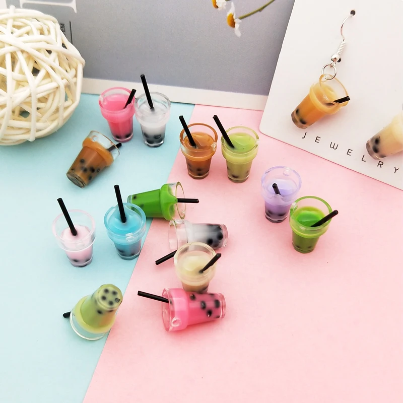 

10pcs Candy Color Fruit Milk Tea Drink Charms Bottle Resin Yellow Lemon Cup Dangle DIY Earring Necklace Bracelet Jewelry Making