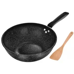 Wok антипригарная сковорода без масла дымовая Плита Газовая плиты плоское дно кастрюля для приготовления кастрюля без ручки Посуда для варки кухонного горшка для приготовления пищи - Цвет: 30cm