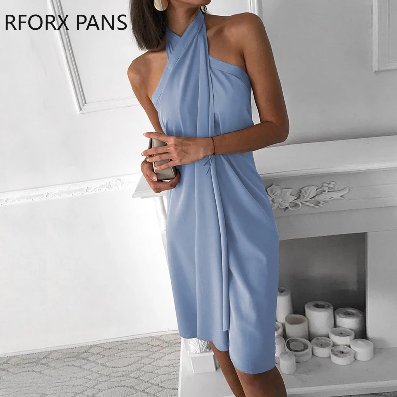 Halter Sleeveless Ruched Design Dress