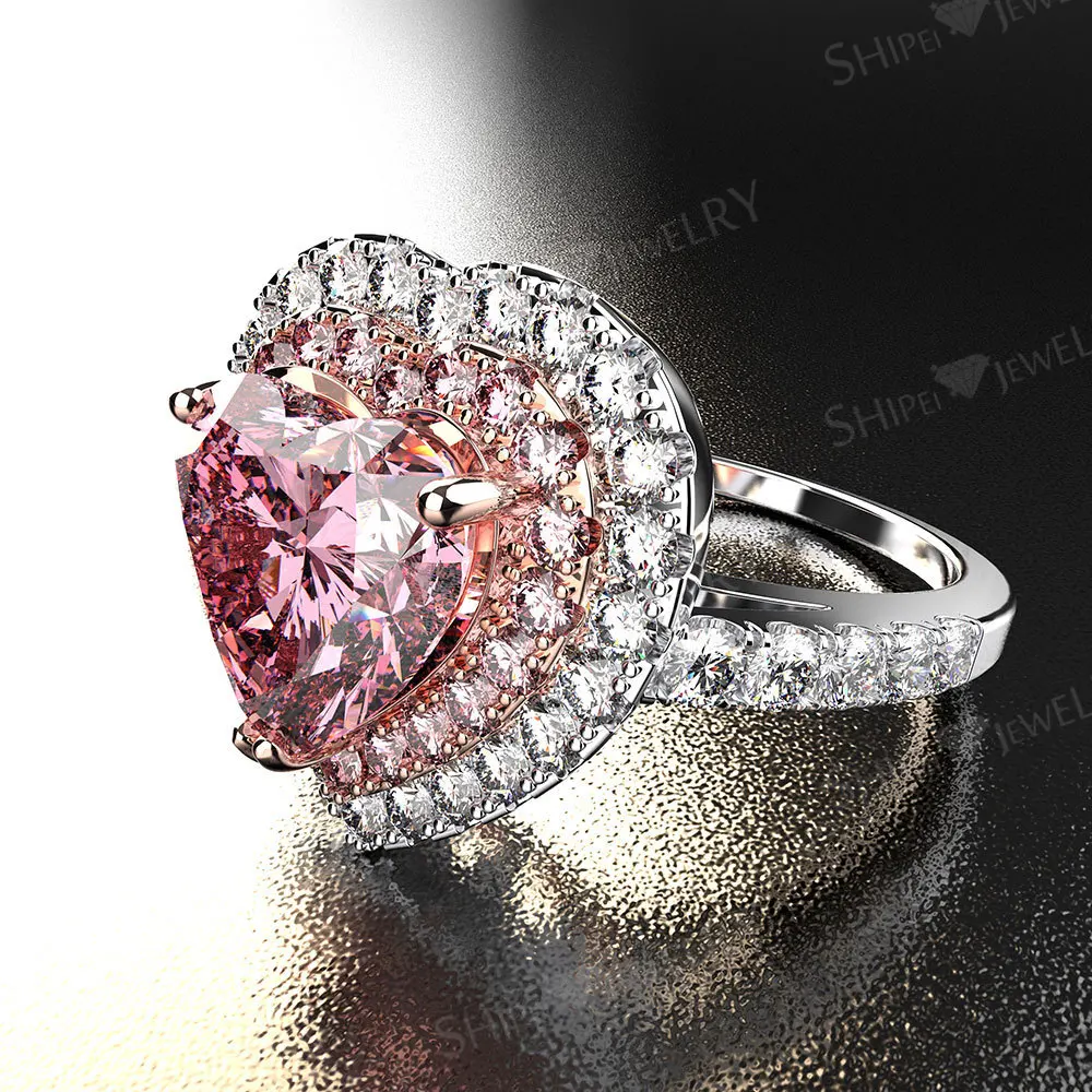 

Pink Stone Top Quality AAAAA Cubic Zirconia Ring Heart Shape S925 Women Ring Boutique Birthday Wedding Jewelry Gift