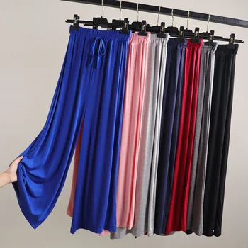 

2020 Spring Summer Modal Loose Wide Leg Pants Women Nine Points High Waist Thin Section Vertical Straight Casual Pants Women New