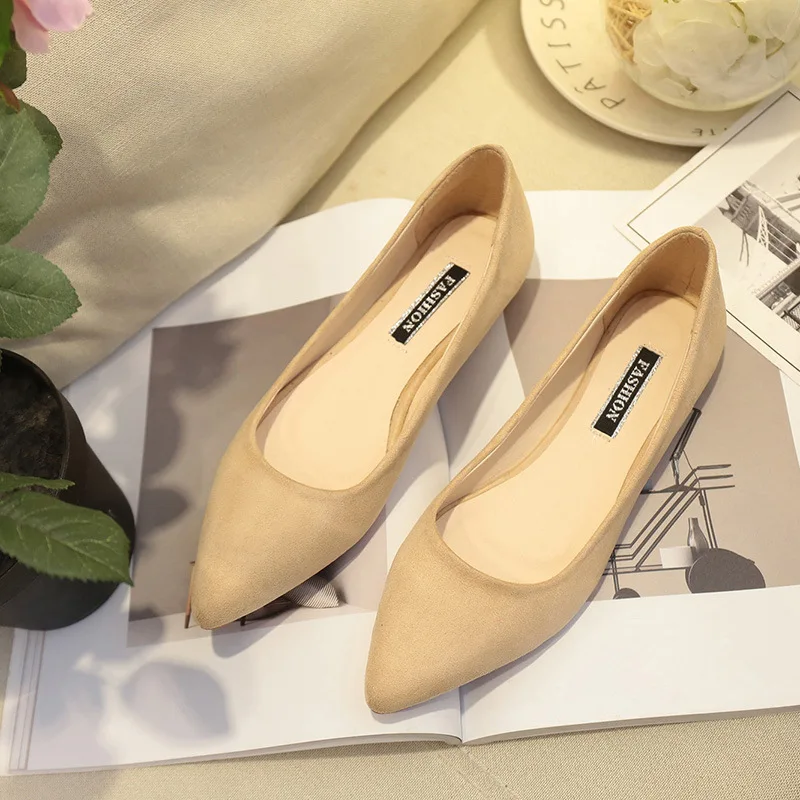 

New Women Suede Flats Fashion High Quality Basic Mixed Colors Pointy Toe Ballerina Ballet Flat Slip on Shoes Women Flat Loafers
