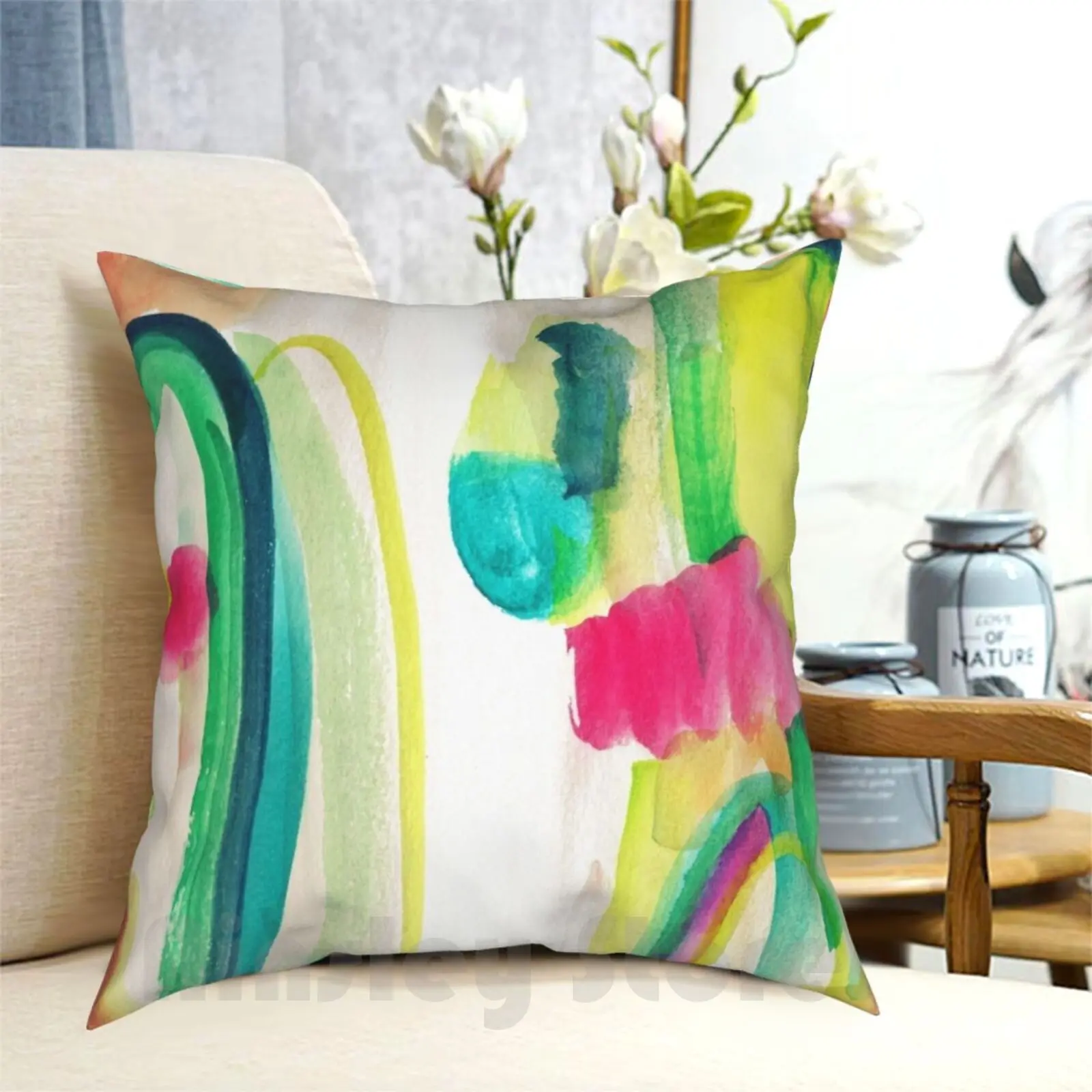 

Colorful Abstract Painting In Watercolor Pillow Case Printed Home Soft Throw Pillow Abstract Bright Background