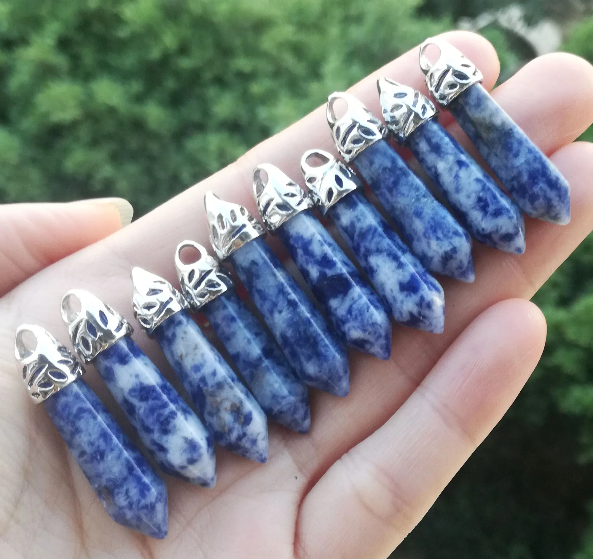 

Blue spot jasper stone Gemstone Hexagon Pendants Chakra Healing Point beads