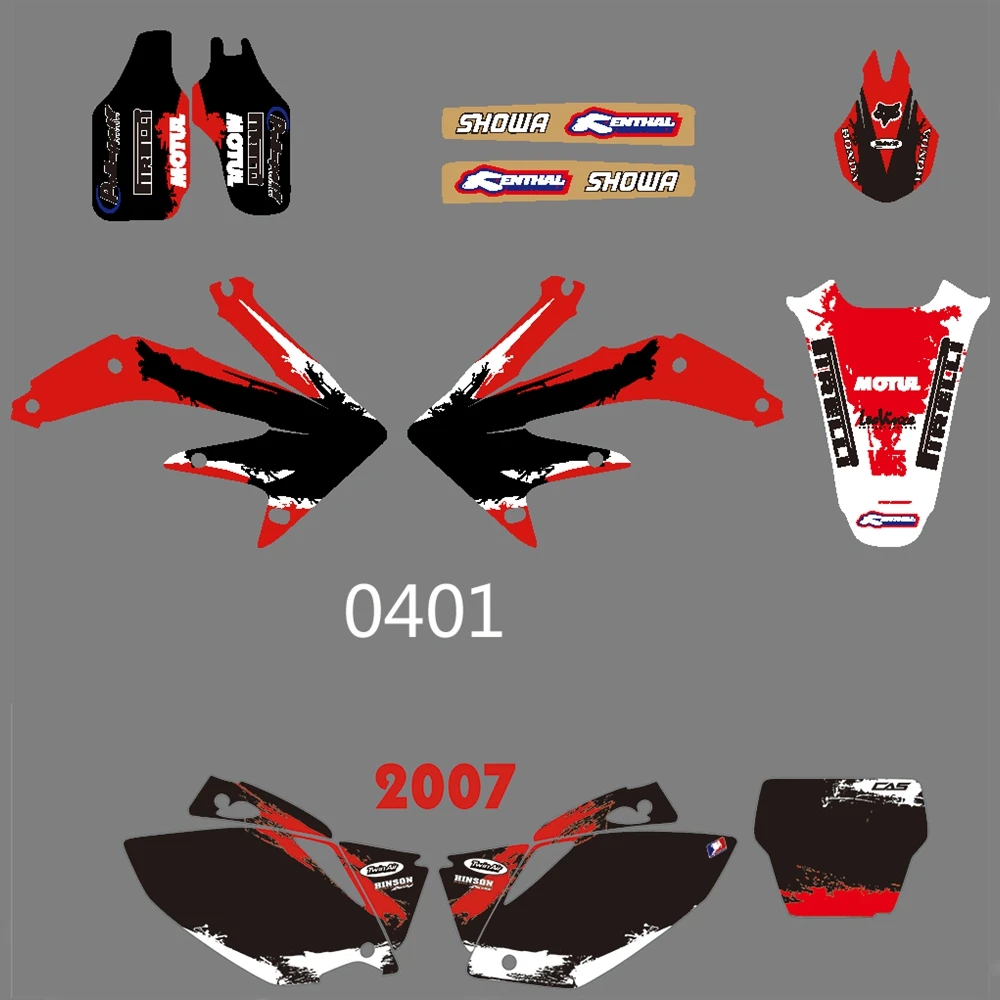 Для HONDA CRF450R CRF450 2007 Графика наклейки на заказ Номер Наименование лента 3M Полный мотоцикл Фоновые наклейки аксессуары