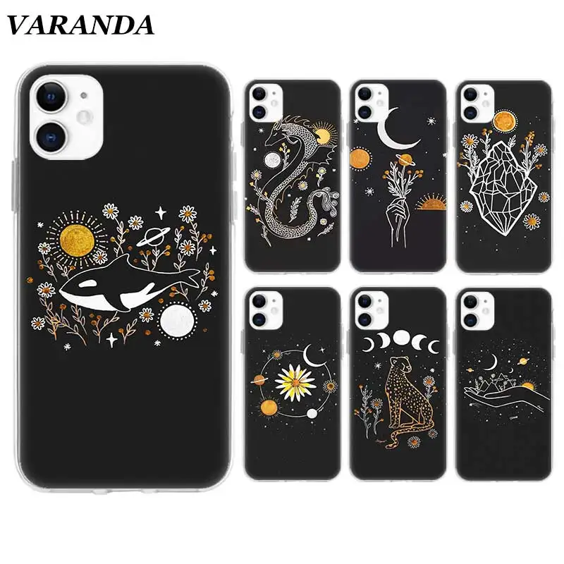 

Art Sun Flowers Cat Snake Moon Case for Apple iPhone 11 X XR XS Max 7 8 6 6S Plus 5 5S SE 5C Silicone Shell Phone Coque Casos