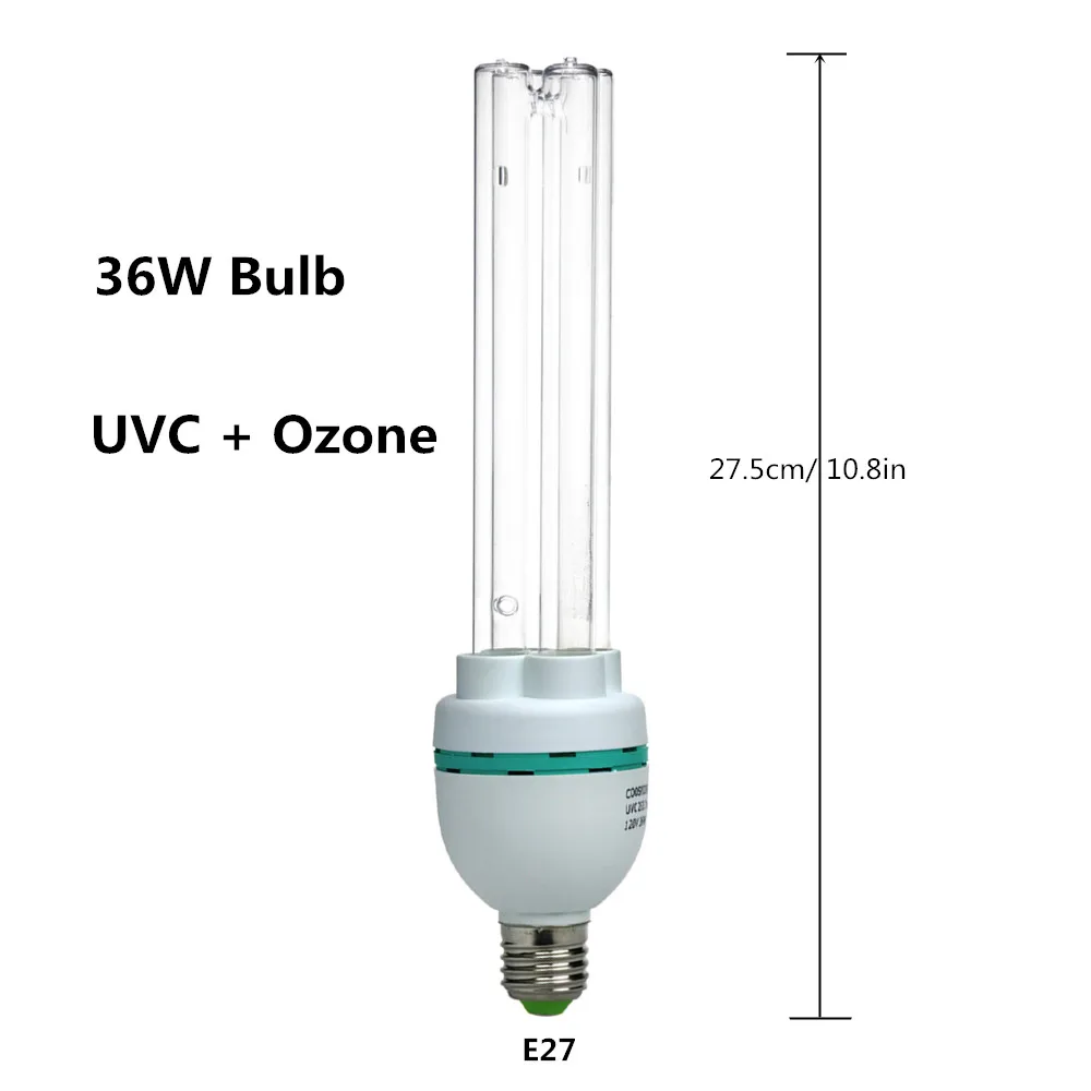 Кварцевая УФ бактерицидная Настольная лампа с 3 шаговым дистанционным таймером, компактный светильник 5 футов 150 см розетка 36 Вт UVC покрывает до 600sq, ft - Wattage: 36W only Bulb Ozone