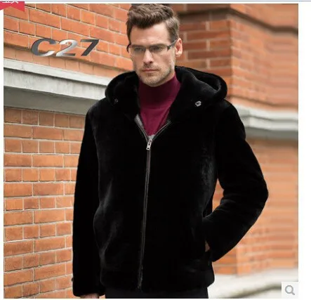 Винтажное мужское меховое пальто с капюшоном, куртки, Jaqueta Masculina размера плюс, тонкая молния, деловая черная парка из искусственного меха норки, верхняя одежда XXXL X875
