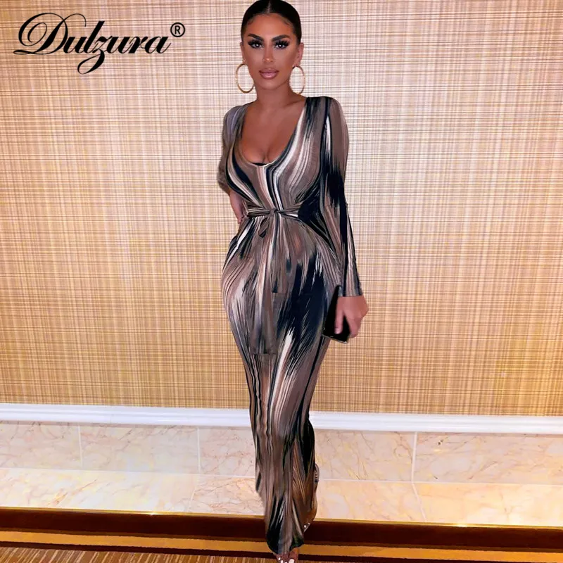 

Dulzura tie dye print women midi dress long sleeve bodycon sexy bandage bodycon sexy 2019 autumn winter clothes party dinner