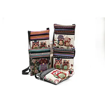 

CellDeal High Quality Linen Handbags Fashion Embroidery Owl Pattern Women Shoulder Bags Postman Package Tote Mini Casual Bag