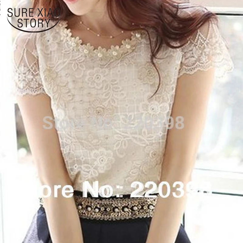 Günstige 2019 mode Sommer Neue Bieten frauen chiffon hemd spitze top perlen stickerei oansatz frauen Blusen Bluse S XXXL d338A31