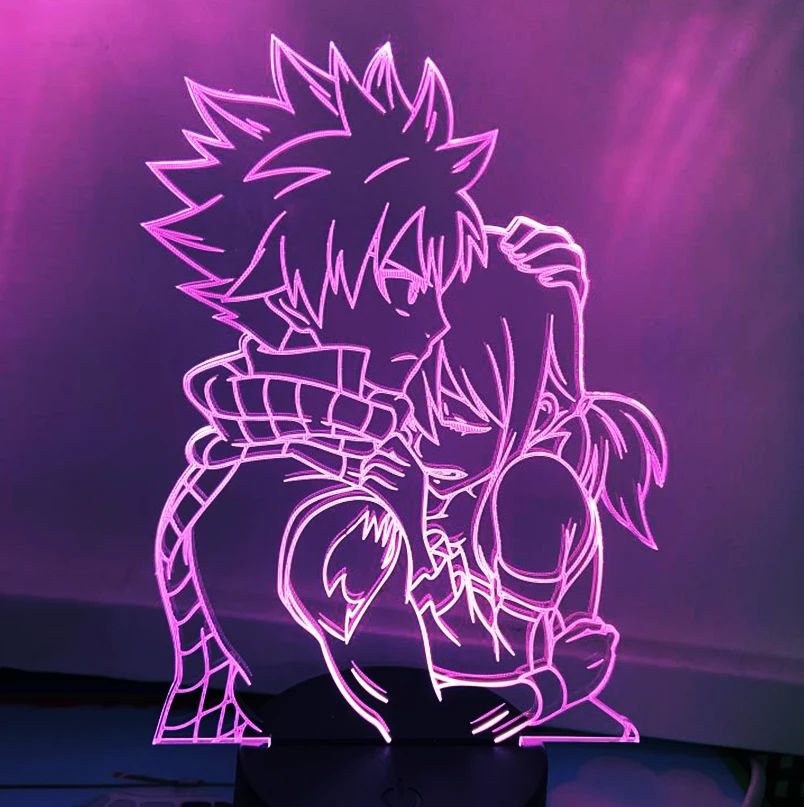 Аниме Сказочный хвост Natsu Dragneel и Erza Scarlet Hug Ночной светильник светодиодный