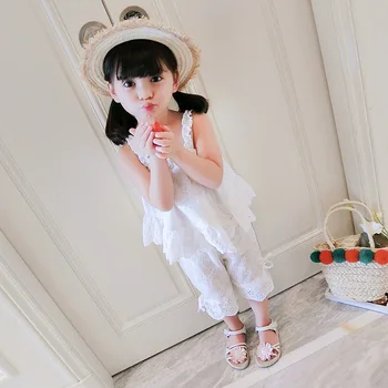 

Girl set embroidery flower sling top + pants 2019 Summer clothes new children's clothing girls clothes