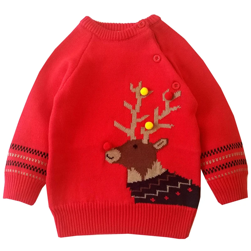 

Christmas Sweater Children Autumn Winter Clothes 2021 New Fawn Casual Cotton Soft Button for Boy Knitted for girls Baby Sweater