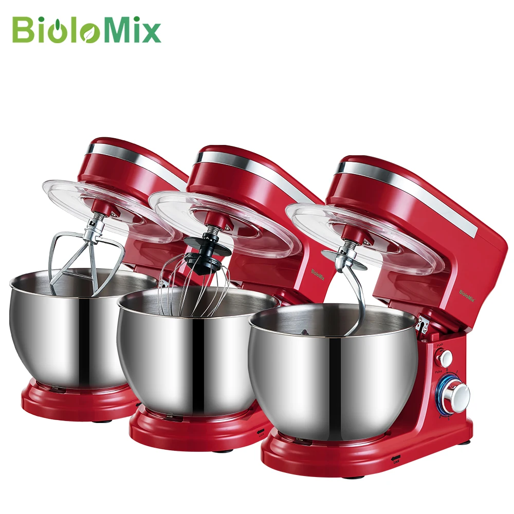 BioloMix 1200W  5L Stainless Steel Bowl 6 speed Kitchen Food Stand Mixer Cream Egg Whisk Whip Dough Kneading Mixer Blender