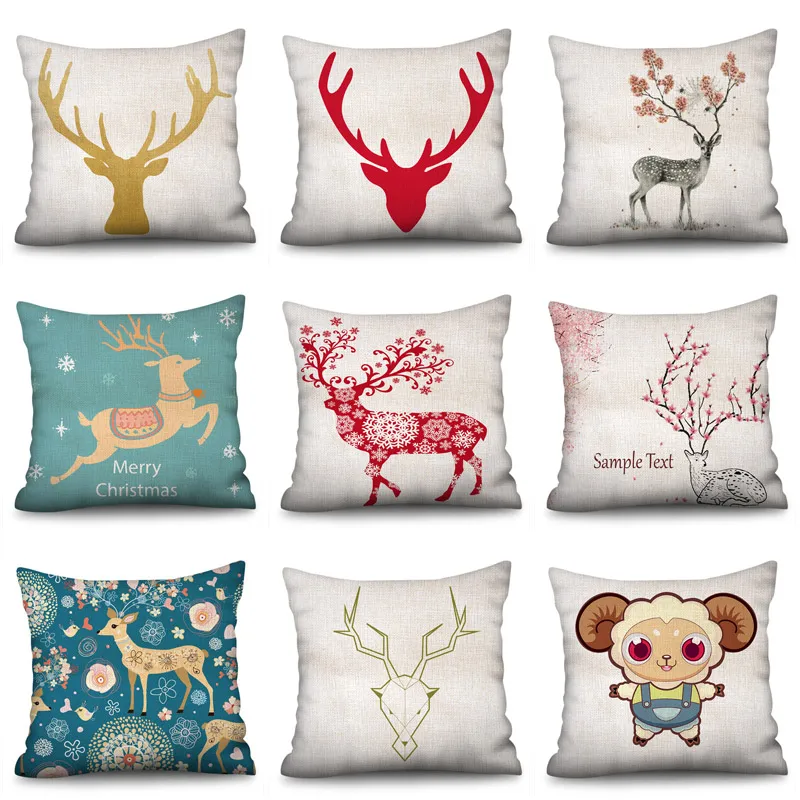 

Cute Deer Cushion Case Throw Pillow Decorative Pillow Case Cotton Linen Multi ColourPrint Throw Pillow Free shipping