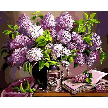 

Purple Flower Painting By Numbers DIY Acrylic paint by numbers Picture HandPainted Oil Painting On Canvas For Wall Art Picture