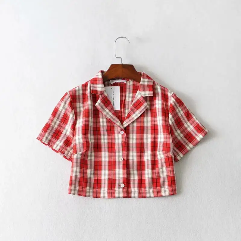 ladies white shirt Korean style crop top womens tops ladies plaid shirts women button up shirts short sleeve blouses women plaid tops kawaii women's shirts & tops Blouses & Shirts