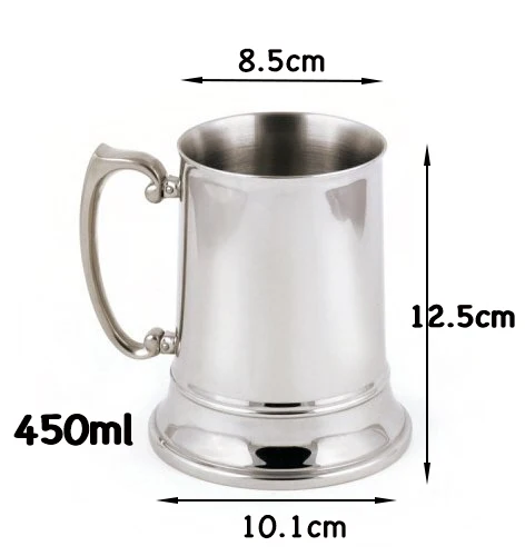 450 мл Tankard Stein с двойными стенками, нержавеющая сталь, пивная кружка для коктейля, завтрака, молока, кружки с рукояткой, кофейная чашка, барные принадлежности