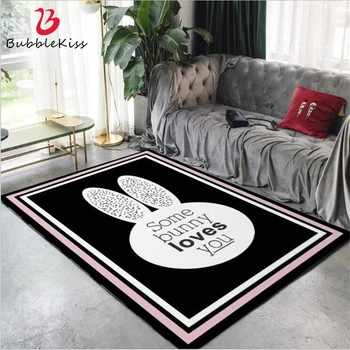 

Bubble Kiss Rug For Living Room Cute Cartoon Version Rabbit Ears Black Geometric Non-Slip Carpet For Bedroom Large Modern Rugs