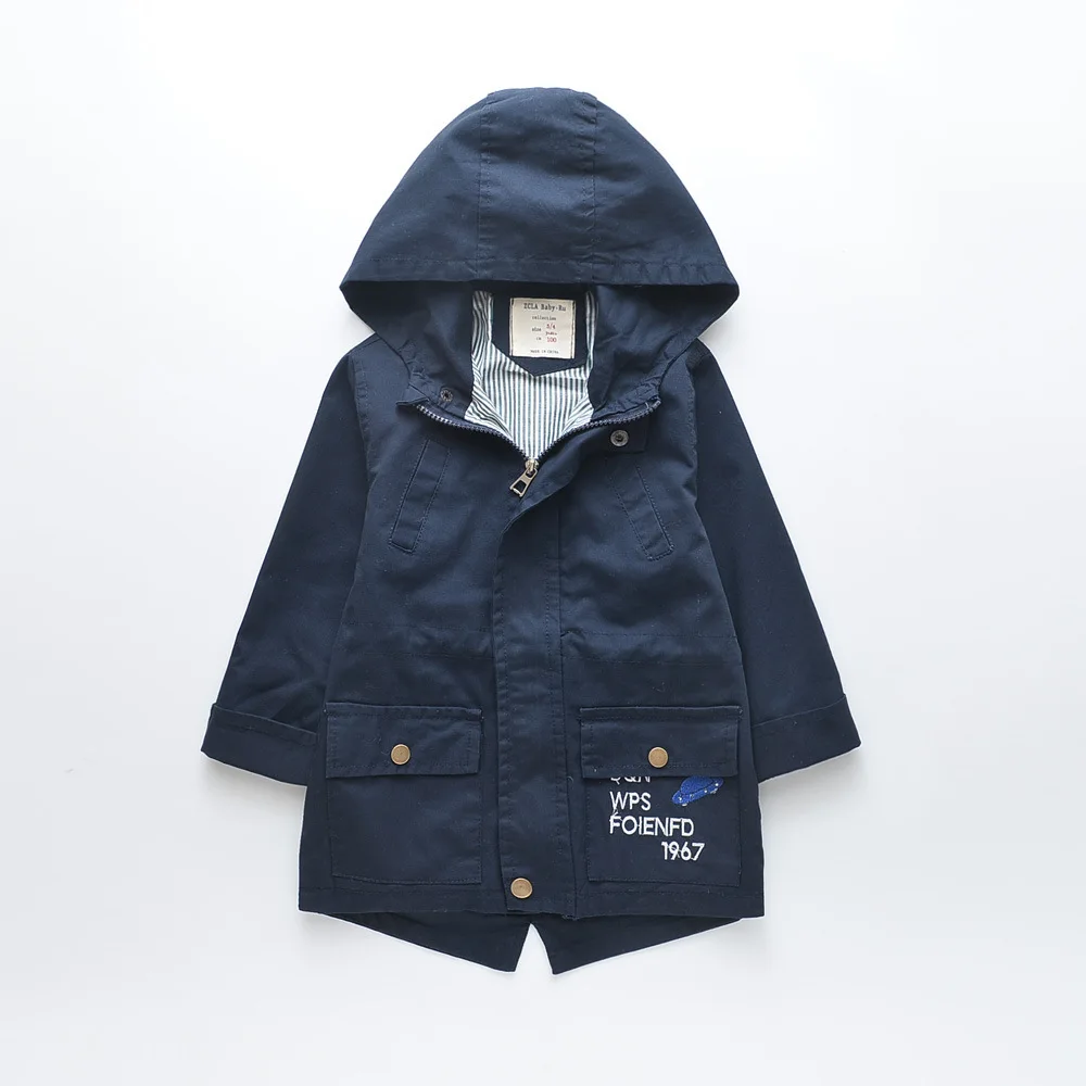 

0115-03 Childrenswear 2019 Spring New Style Lettered Embroidered BOY'S Mid-length Trench Coat