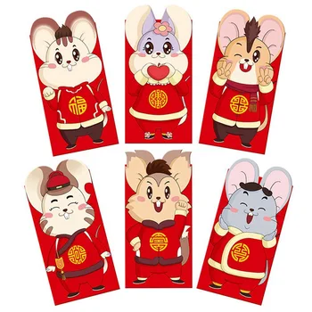 

6 Pcs/Pack High Quality Kawaii Chinese Fortune Rat Year Red Envelope Children New Year Red Pocket For Student Kids Gift