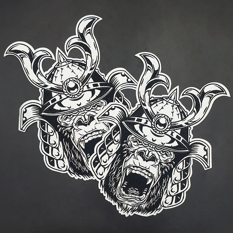 

1 Piece Domineering Helmet Orangutan Animal Head Embroidered Accessories Rock Style For Clothing Large Patches Iron On DIY