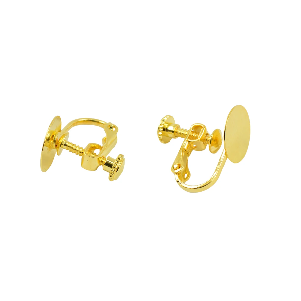 20pcs Gold silver color Tone Blank Earrings Bases with 12mm Flat Glue Pad Clip On Screw Earring Jewelry Findings for Non Pierced Ears