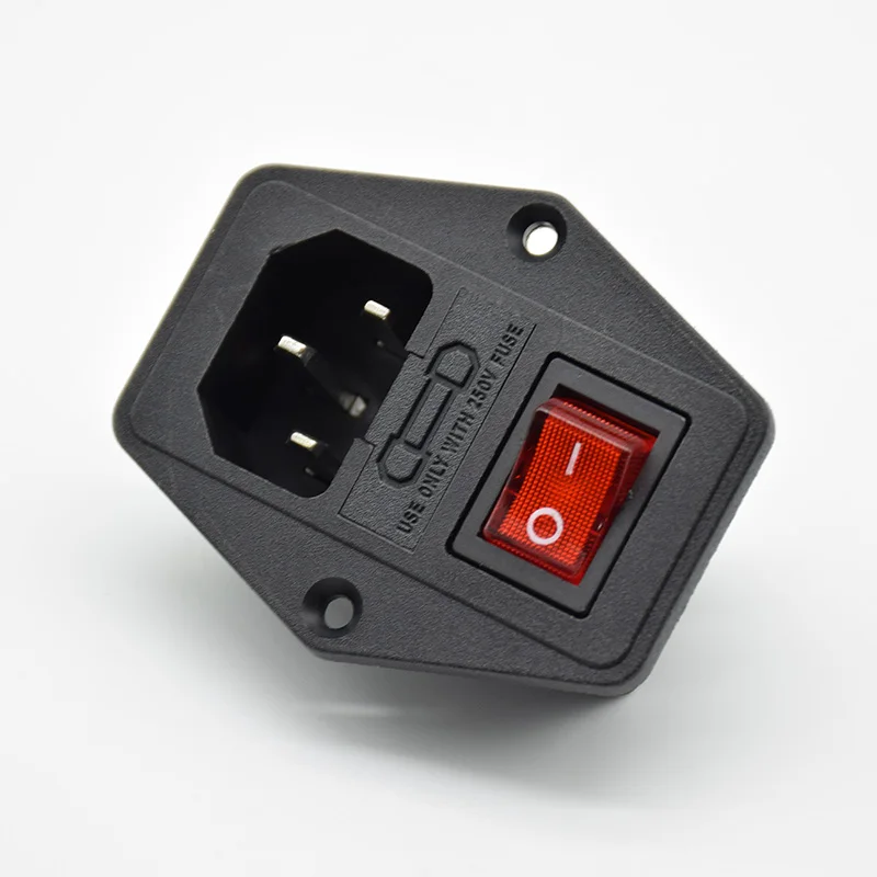 with 10A fuse 1 шт. клавишный выключатель питания IEC 3 Pin 320 C14 Впускной переключатель розетки разъем 16A 250 В с 10А предохранитель красный зеленый - Цвет: with 10A fuse