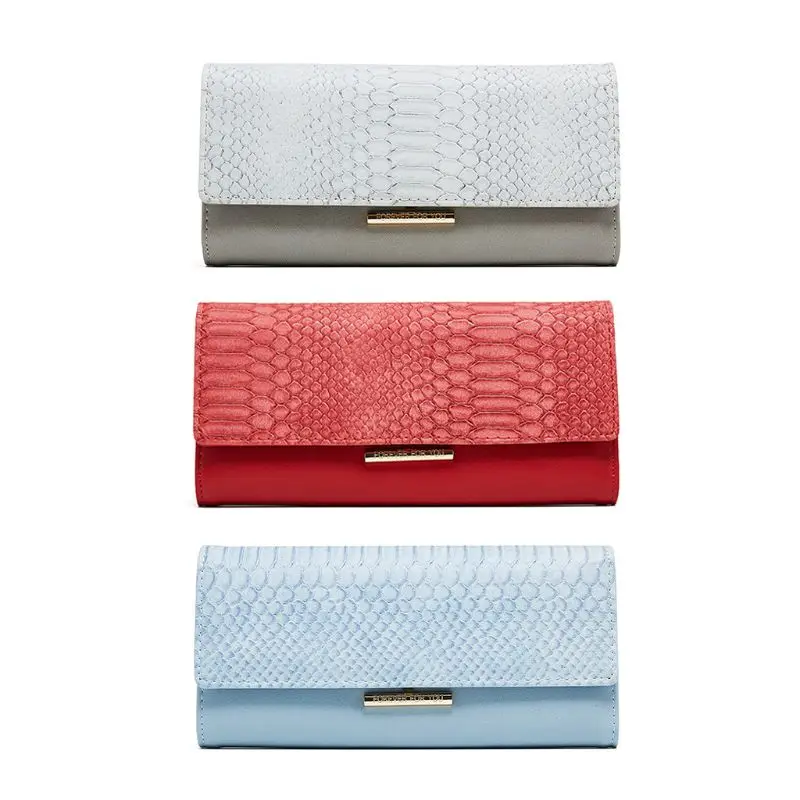 

Trendy Charm Lady Hand-held Purse Stitching Irregular Snake Pattern 3-fold Long Hand Bag Wallet