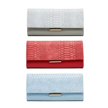 

Trendy Charm Lady Hand-held Purse Stitching Irregular Snake Pattern 3-fold Long Hand Bag Wallet
