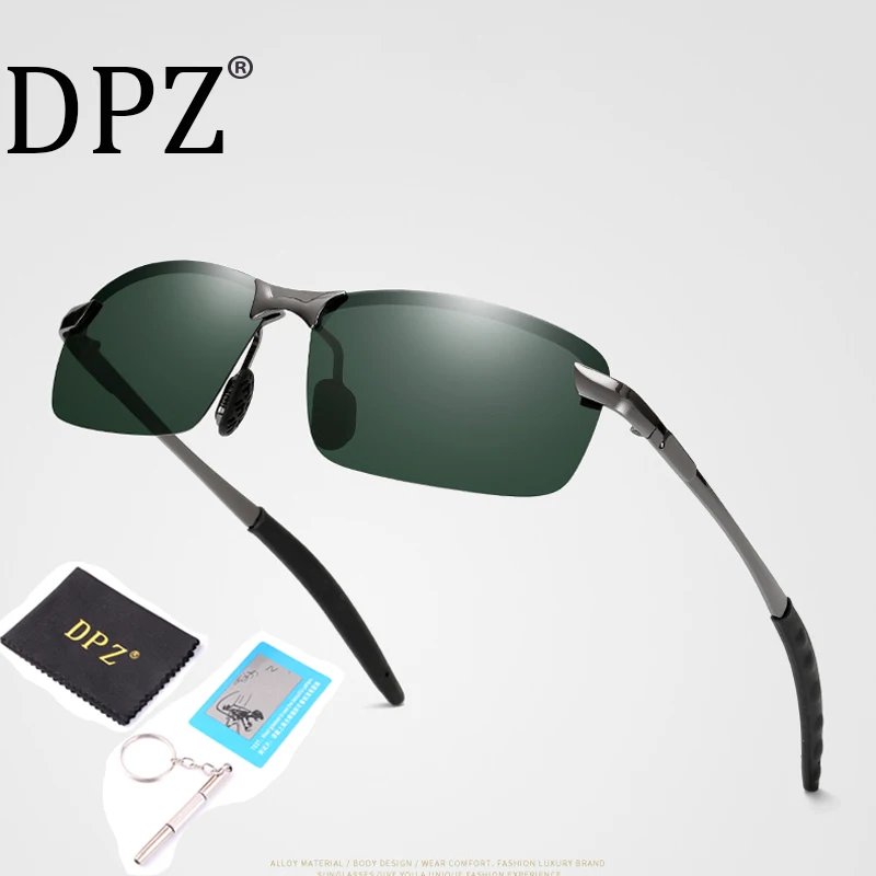 

2019 DPZ Polarized Sunglasses Men Vintage Rimless Sun Glasses Rays Brand Male Eyewear night vision uv400 lentes de sol hombre
