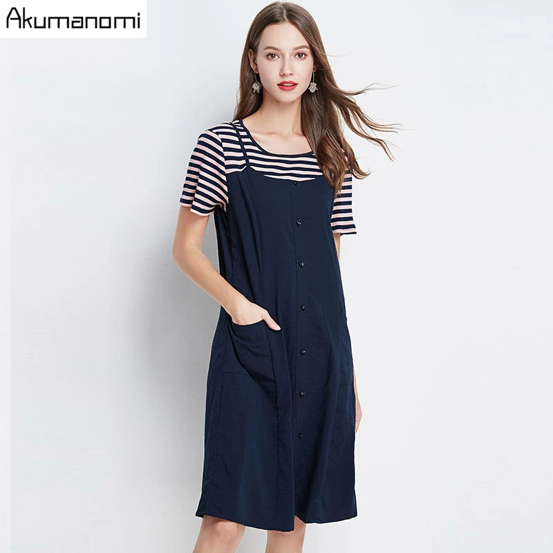 

Summer Dress Women 2019 Plus Size O-neck Short Sleeve Striped Patchwork Party Dress Free Shipping Vestidos De Verano Robe Femme