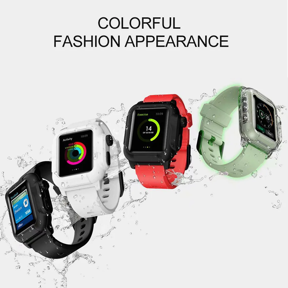 Водонепроницаемый чехол+ ремешок для Apple Watch band 42 мм/38 мм iwatch band series 3 2 браслет полностью силиконовые часы correa+ защитный чехол