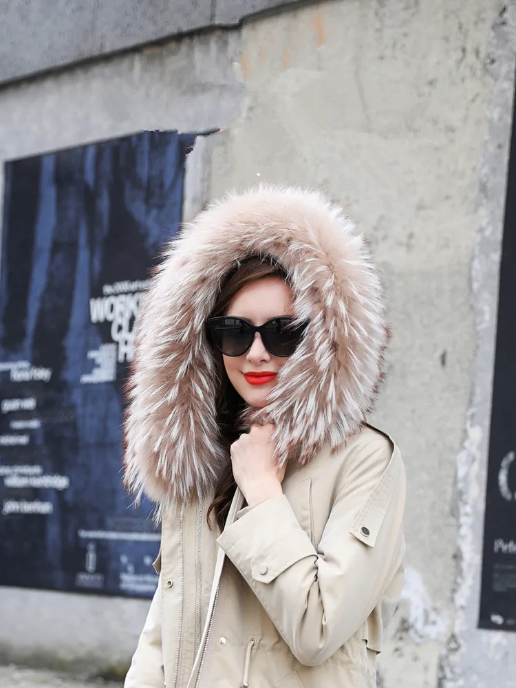

2020 Real Fur Coat Female Rabbit Fur Liner Warm Parka Winter Jacket Women Raccoon Fur Collar Korean Long Jackets MY3982