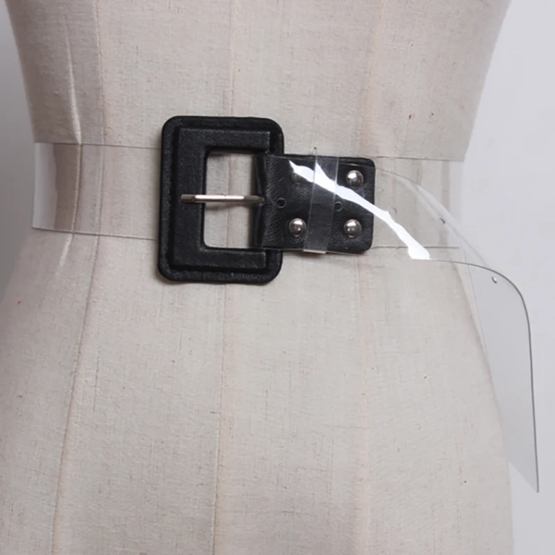 SHENGPALAE New Spring Fashion high quality PVC personality transparent printing word wild belts women all-match QD041 - Цвет: black
