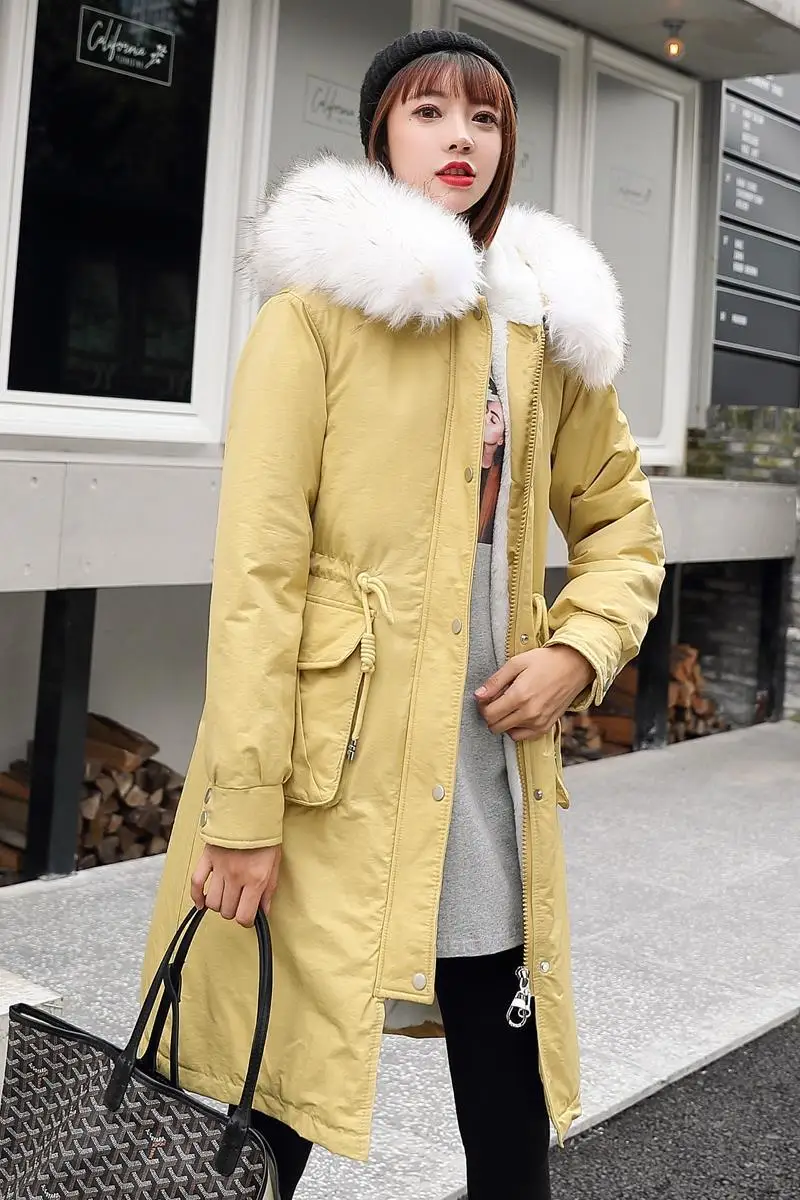 

Parka Women's 2019 New Style Winter Large Fur Collar Korean-style Pocket Mid-length Lines Loose-Fit Hooded Coat Fashion