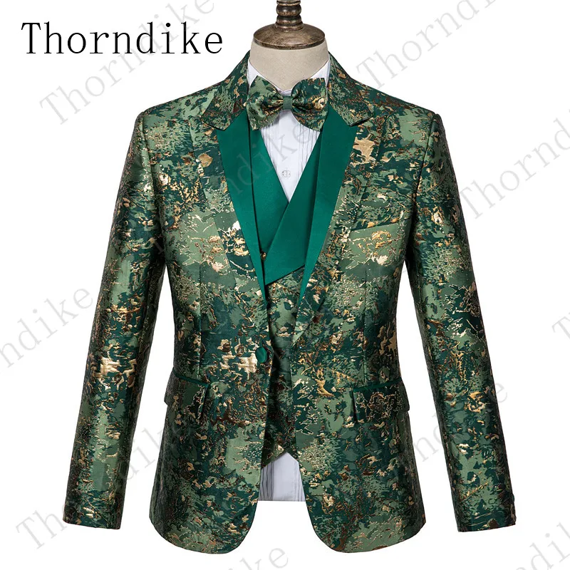 Thorndike/мужской костюм с цветочным рисунком, приталенный костюм из 3 предметов для выпускного вечера, брендовые новые мужские свадебные костюмы для пляжной свадьбы(куртка+ брюки+ жилет